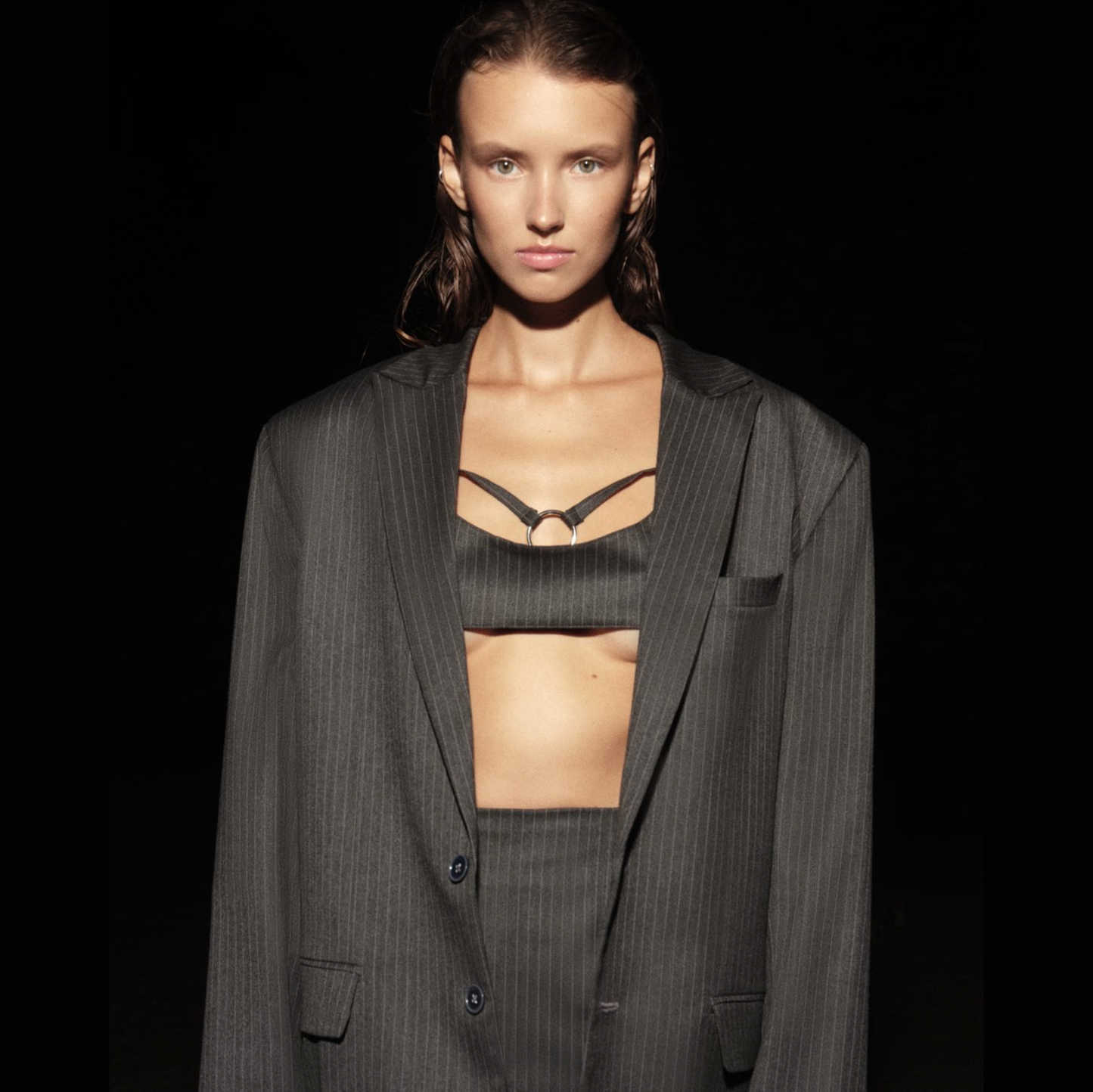 Grey oversize jacket with strips