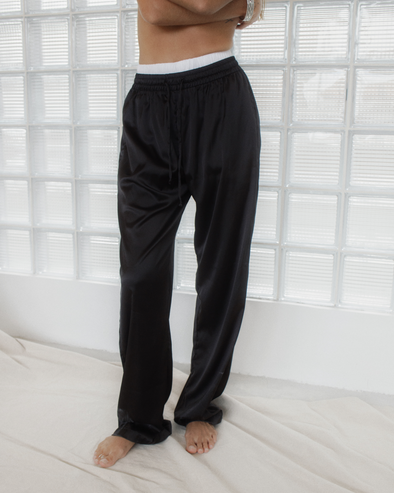 Black satin pants