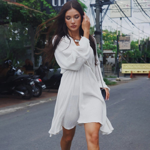 JOJI WHITE LINEN CRINKLE DRESS – Cantik