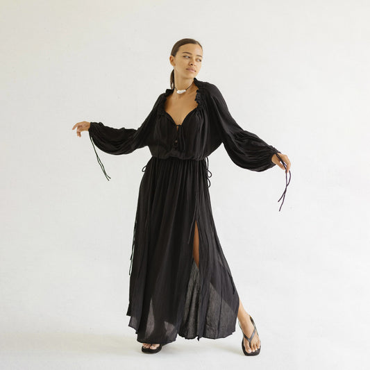 LUNA BLACK RAYON CRINKLE DRESS