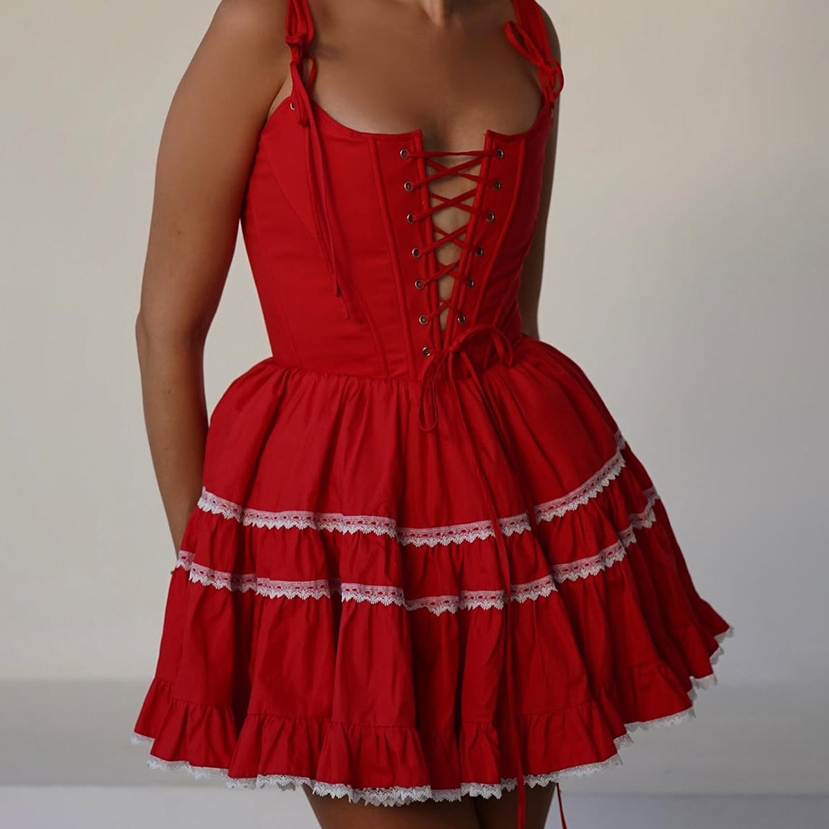 Neec Dress Corset Ruffle Red