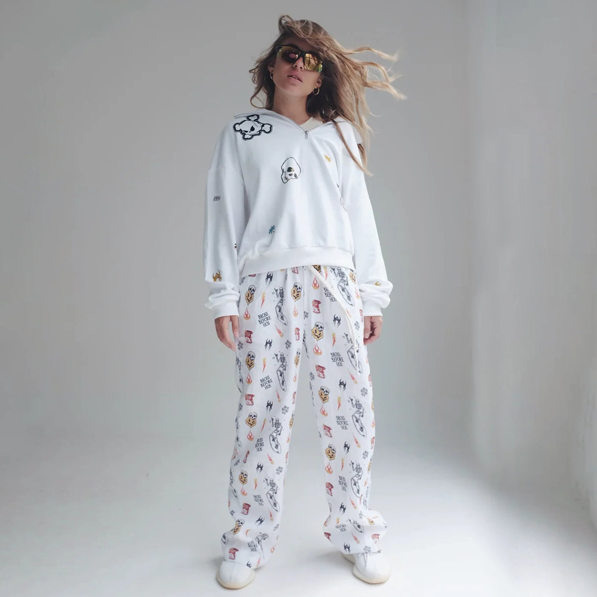 LINEN PANTS BBH SIGNATURE PRINT WHITE