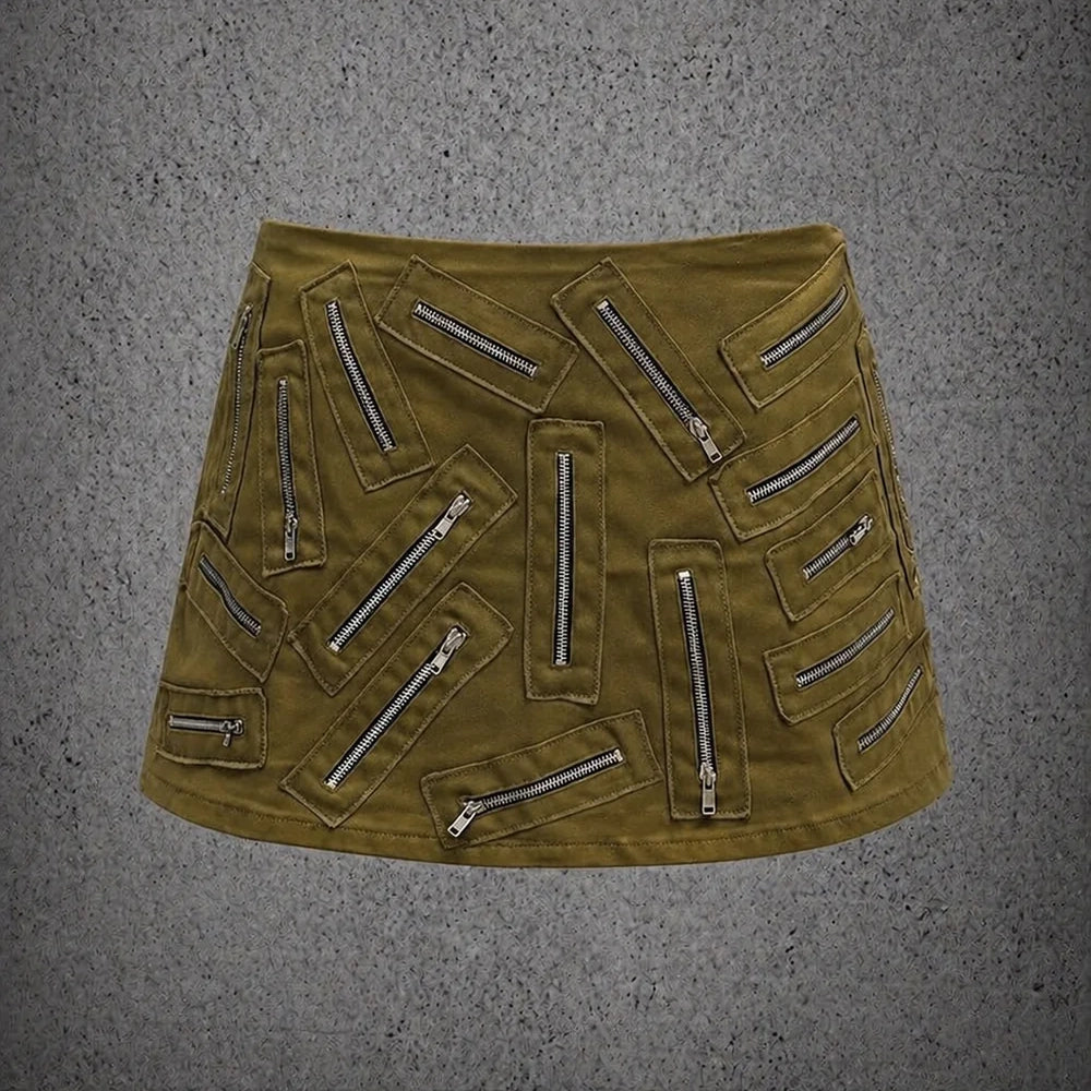 ZIPPER MINI SKIRT IN KHAKI