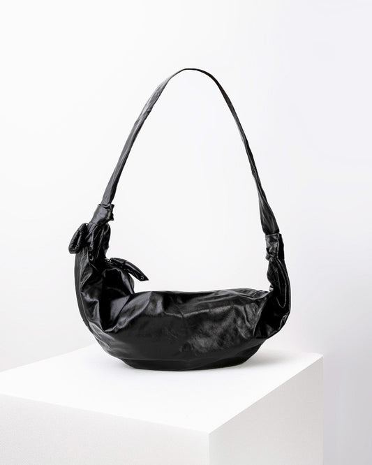 Black Ruched Crescent Shoulder Bag