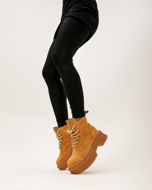 Orange Suede Platform Boots