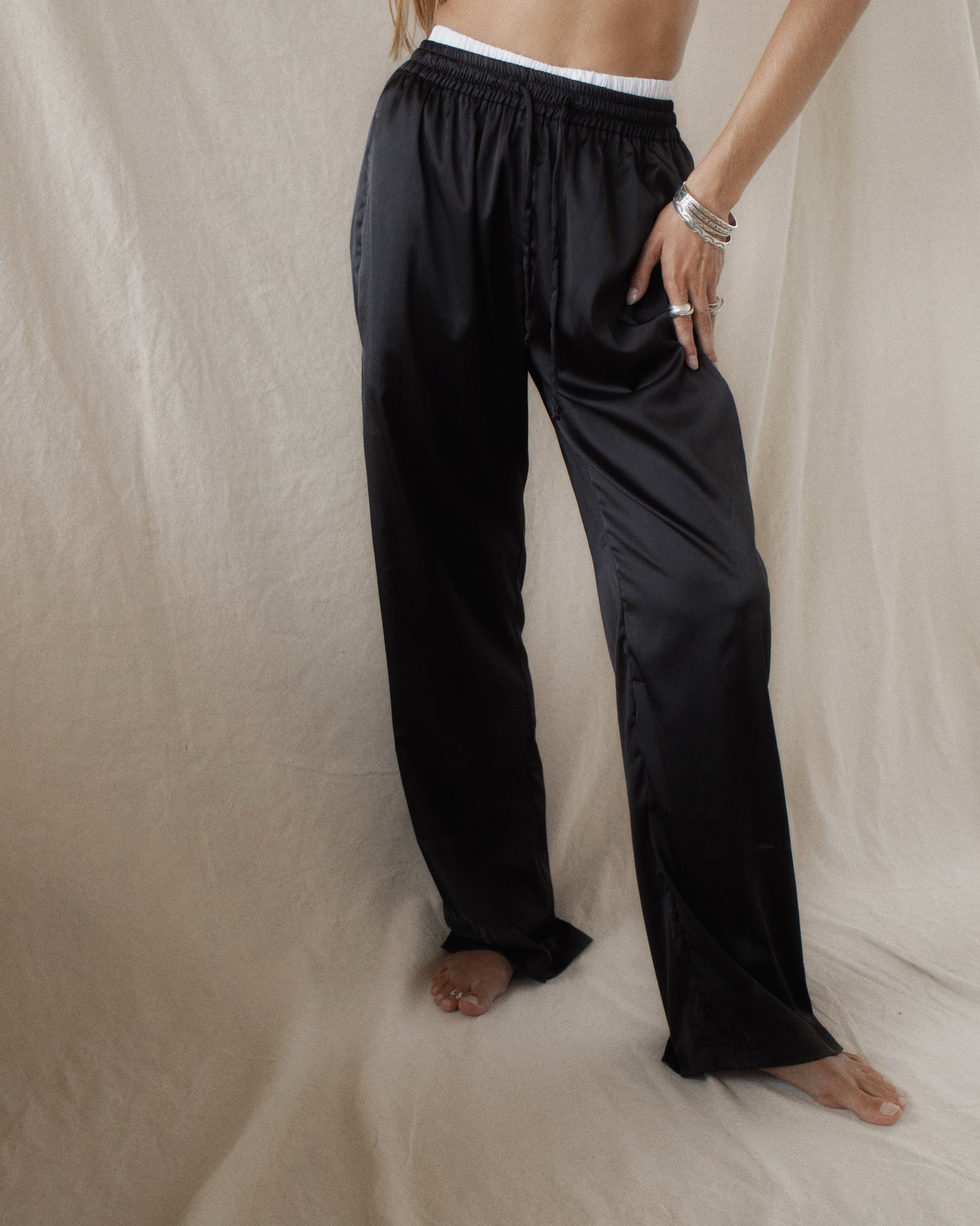 Black satin pants