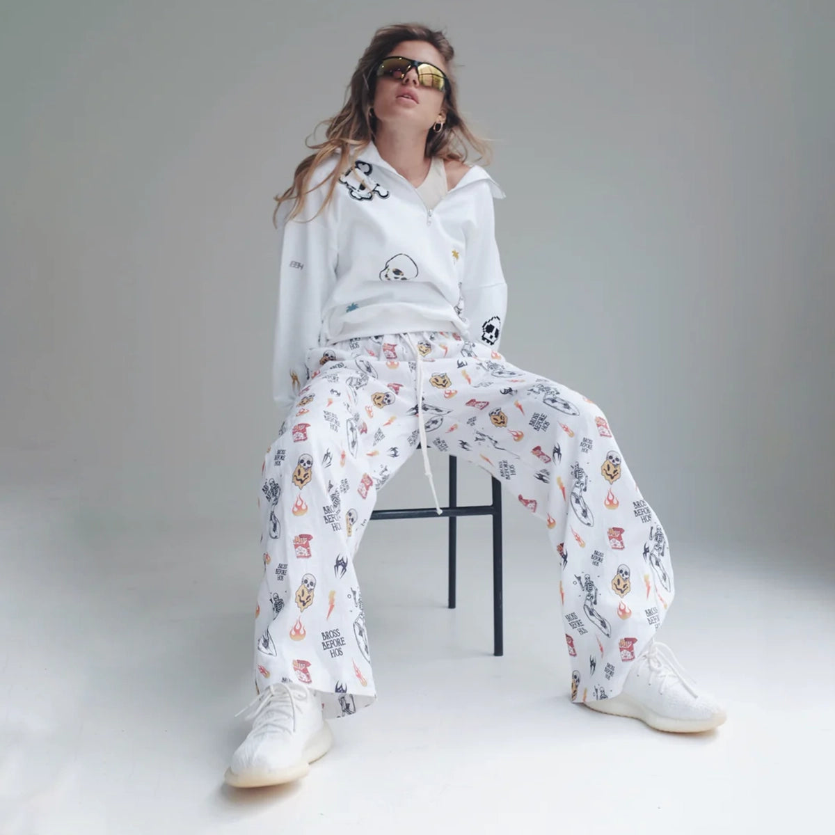 LINEN PANTS BBH SIGNATURE PRINT WHITE