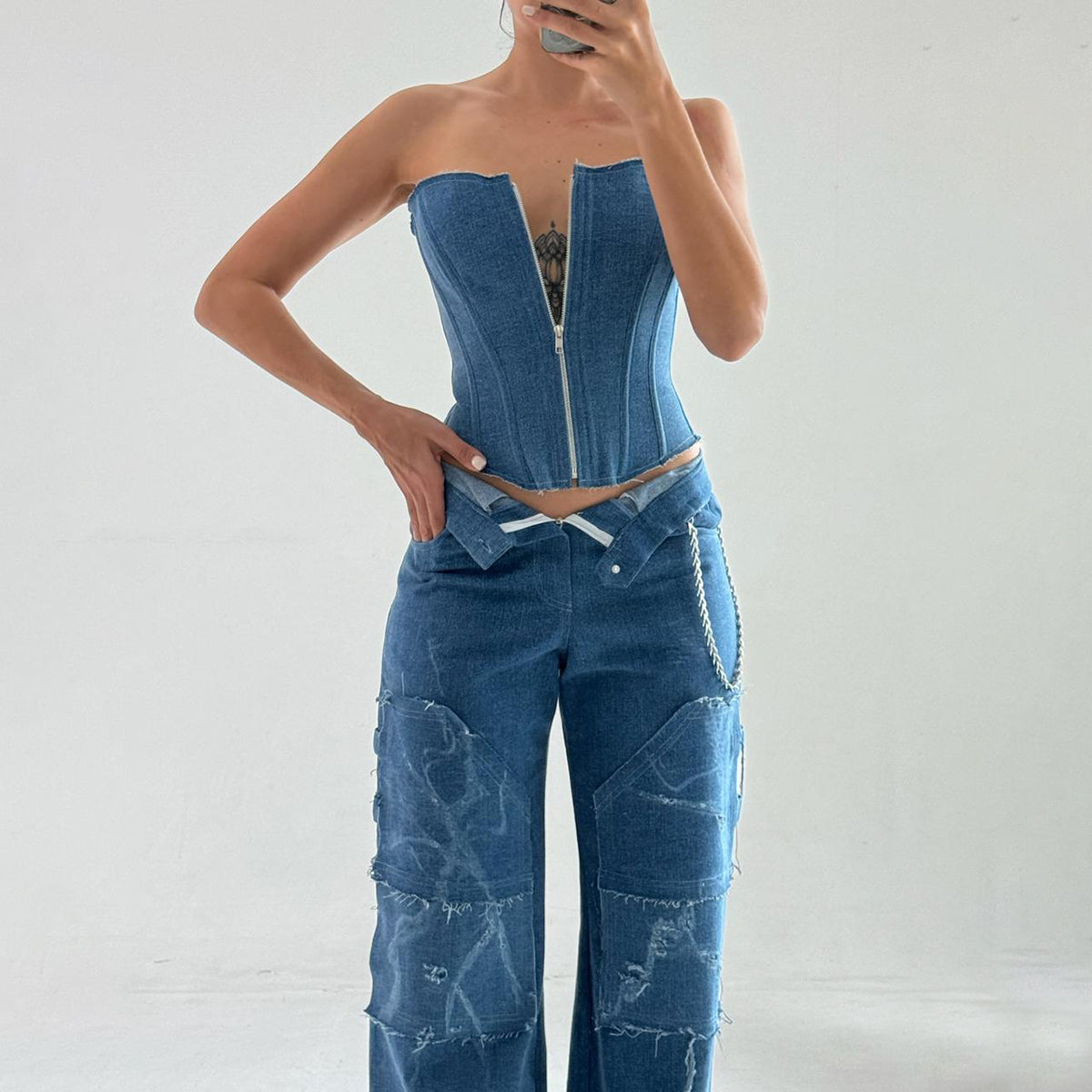 Long Slim Corset Denim Jeans