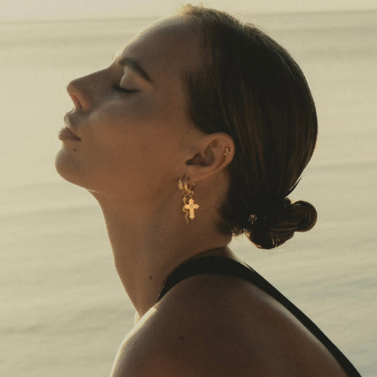 Cross Aiguisé Earrings with Zircon gemstone GOLD-VERMEIL