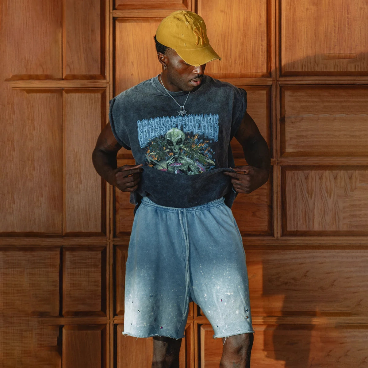 TSHIRT TANK STONEWASHED MUSCLE WITH PRINT ALIEN