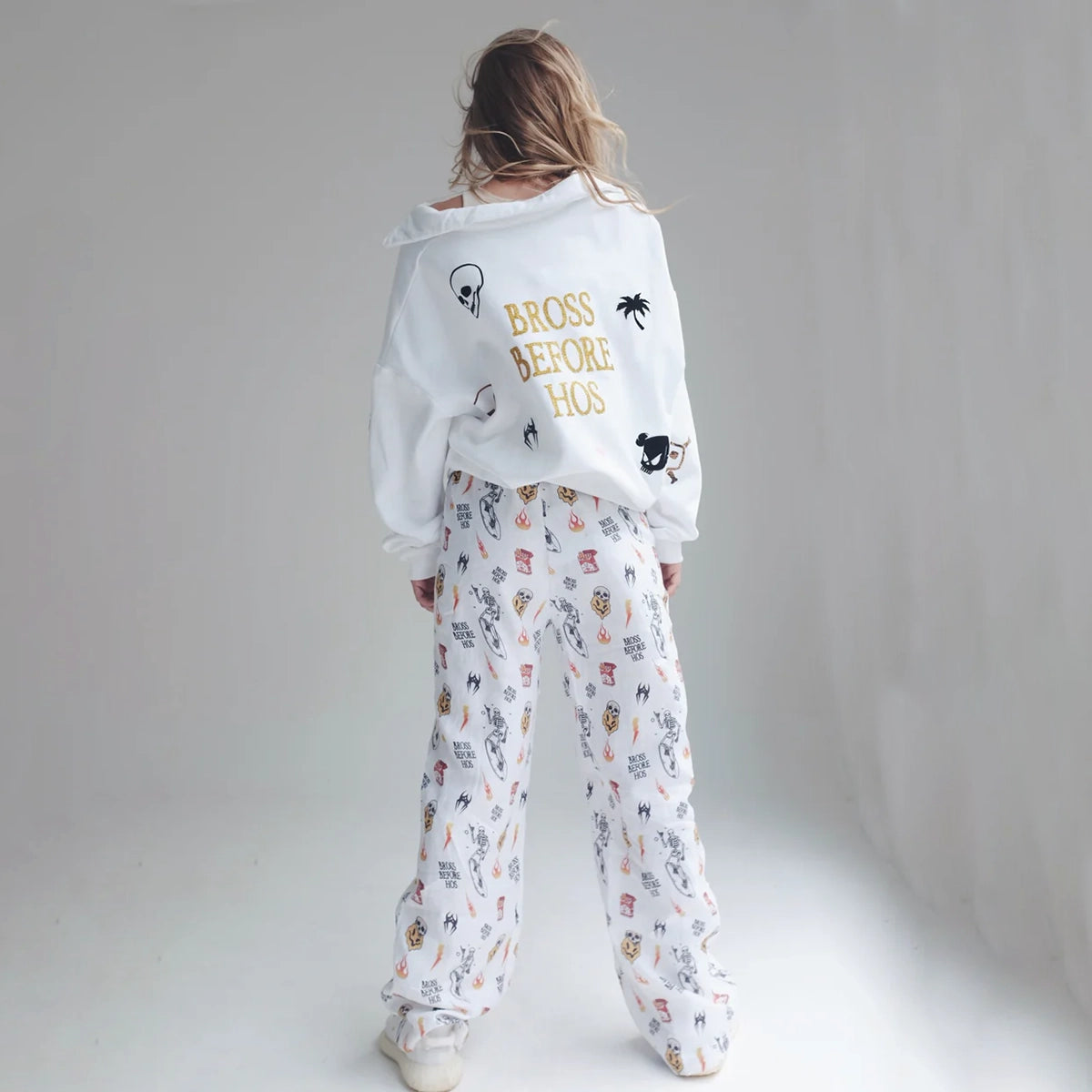 LINEN PANTS BBH SIGNATURE PRINT WHITE
