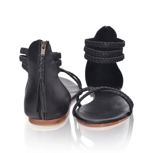Calypso Braided Leather Sandals In Black