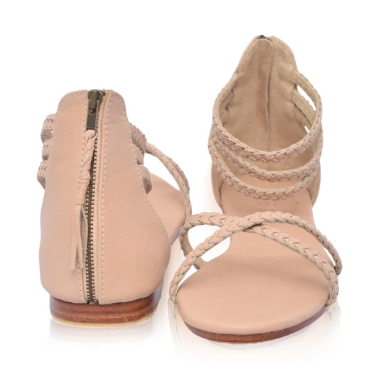 Calypso Braided Leather Sandals In Beige