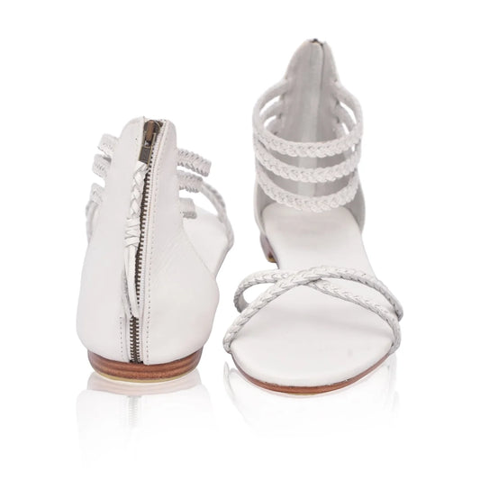 Calypso Braided Leather Sandals In White