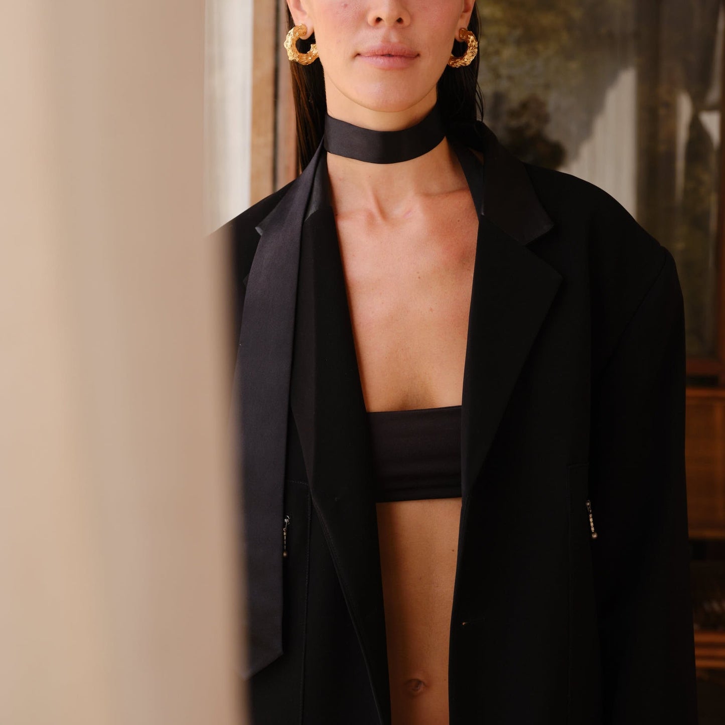 Jacket with leather collar