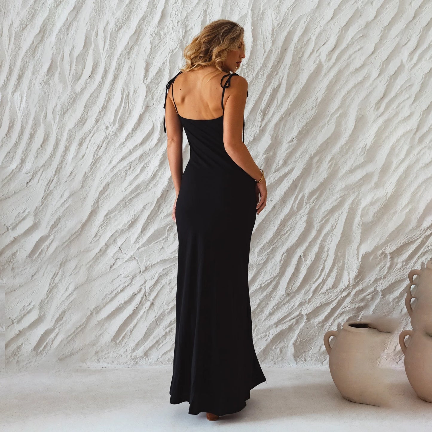 Ermes Maxi Slip Dress In Black