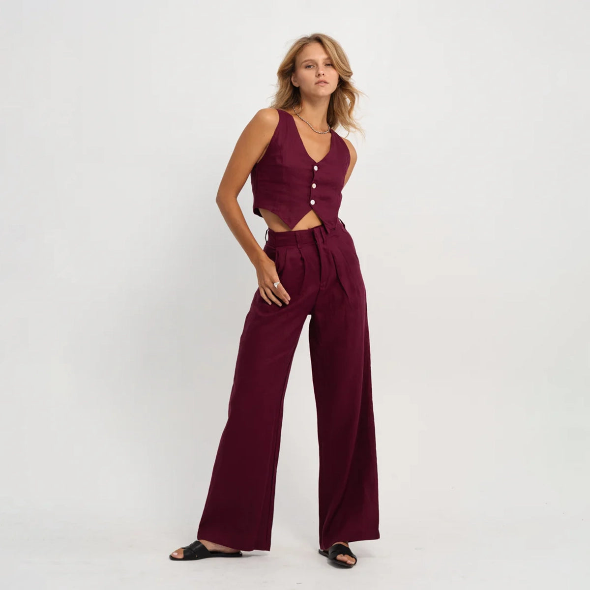 Linen Vest in Berry