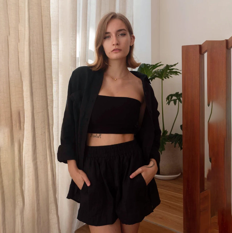 Black Sand Linen Oversized Shirt - hedonist.bali