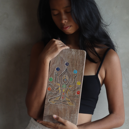 Sadhu board with a picture of a yogi with chakras