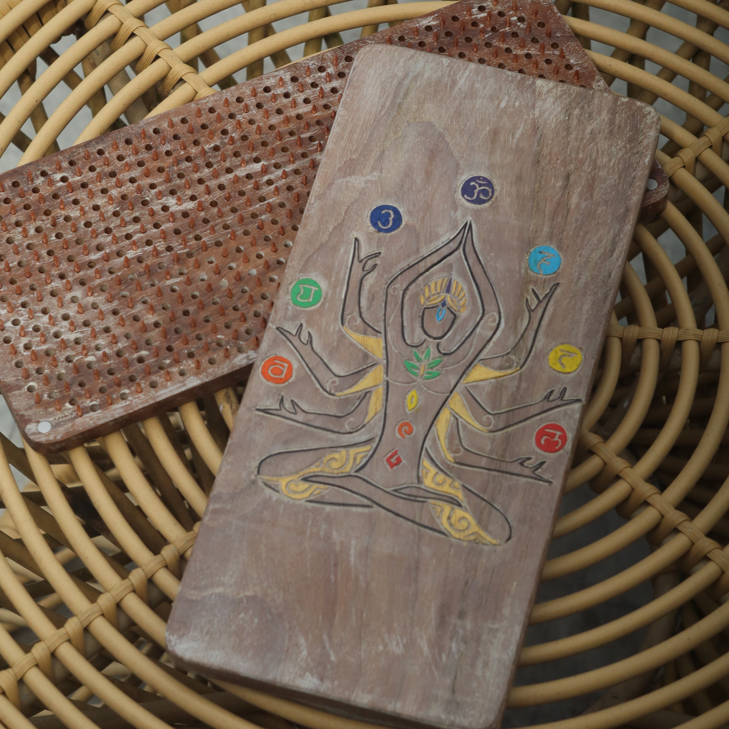 Sadhu board with a picture of a yogi with chakras