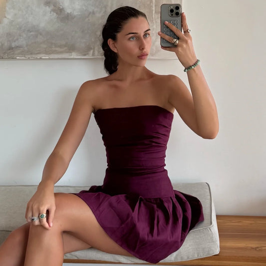 Strapless Linen Top in Berry