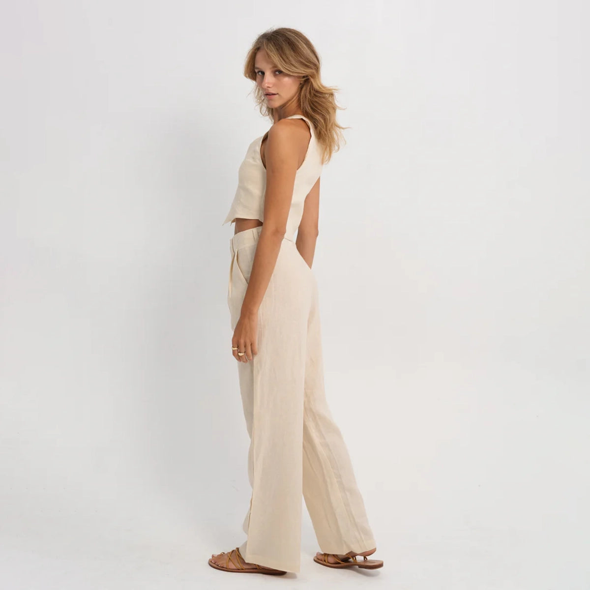 Linen Zipper Pants in Cream