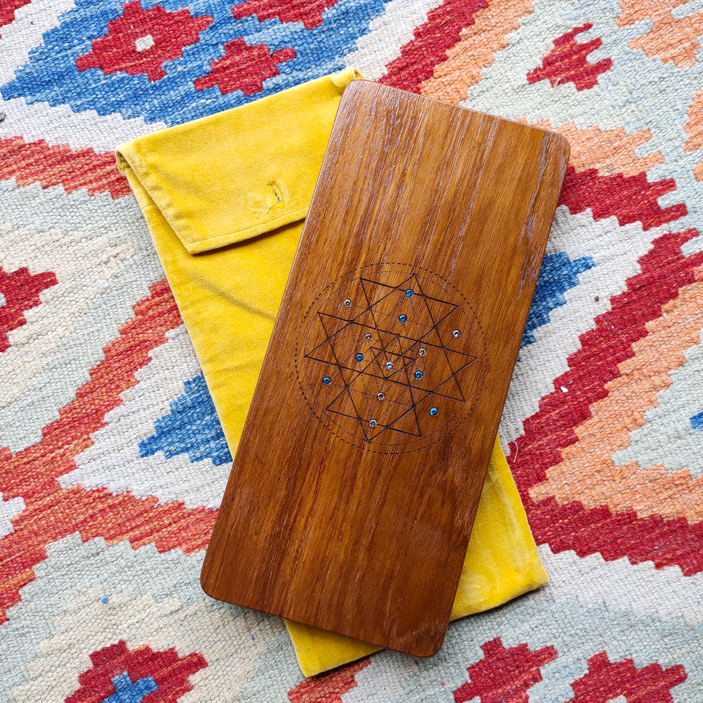 Solid Teak wood with yantra design and stone