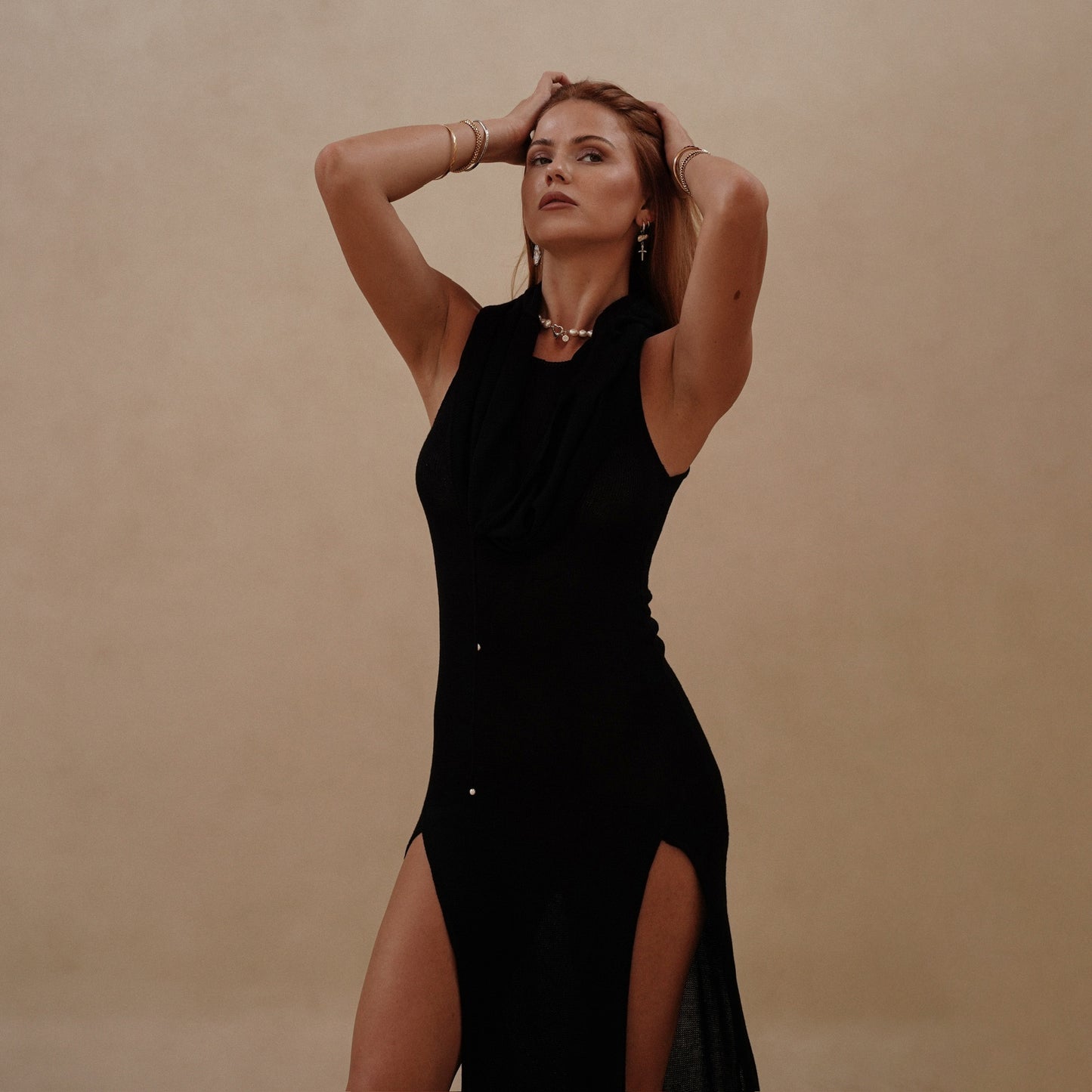 APHRODITE DRESS WITH HOOD IN BLACK