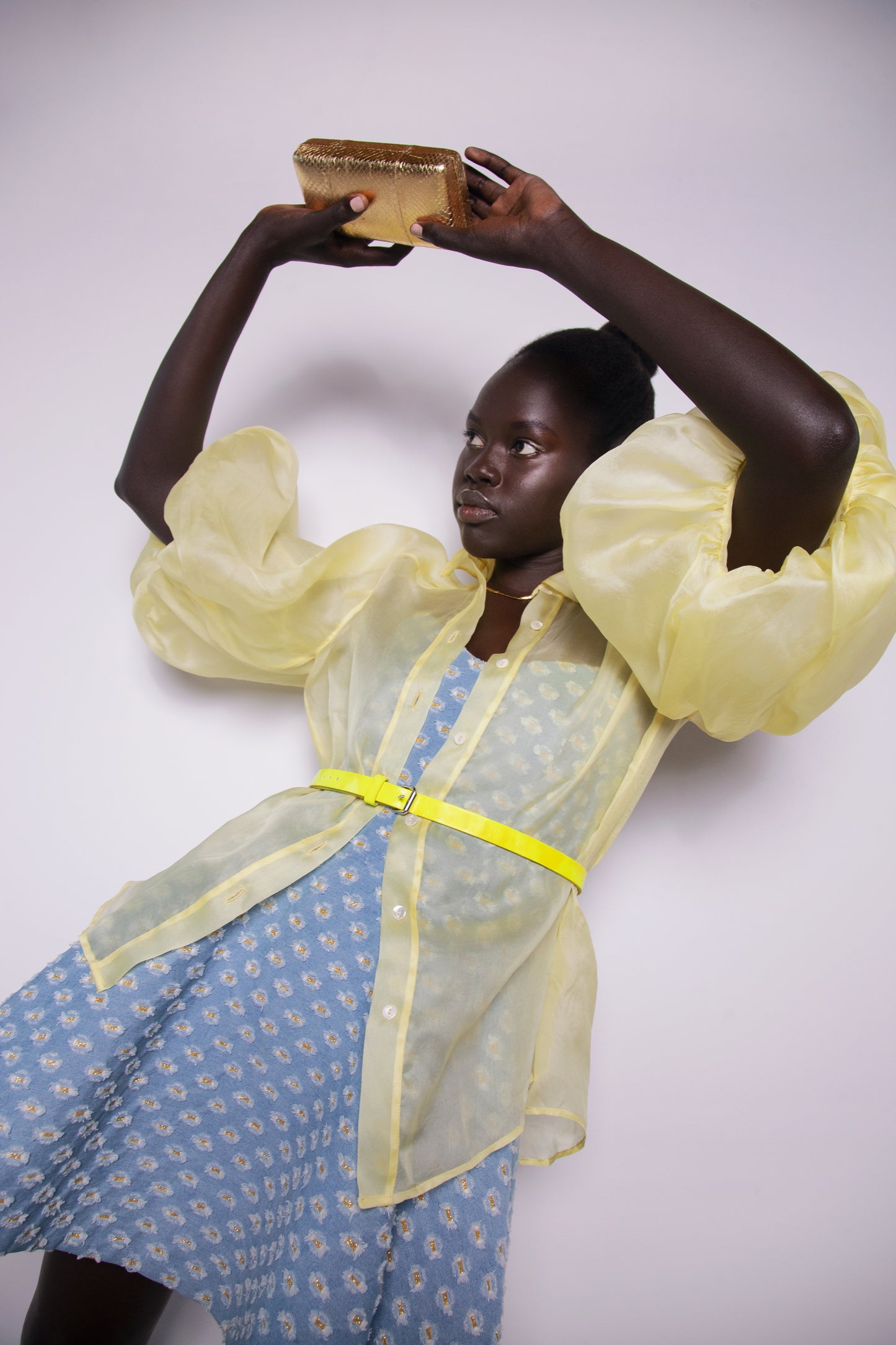 Organza puff sleeve blouse