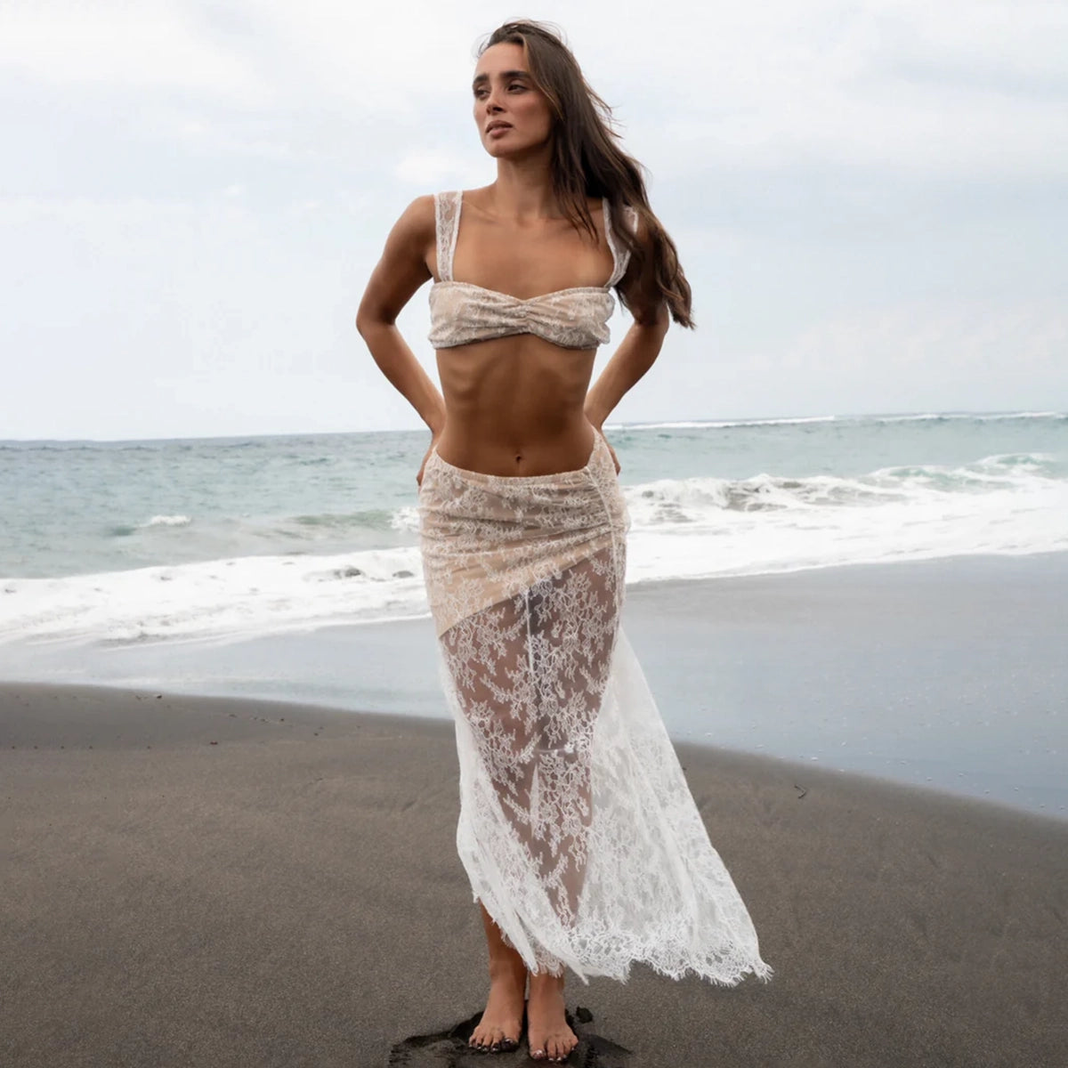 Lace Beige Maxi Skirt