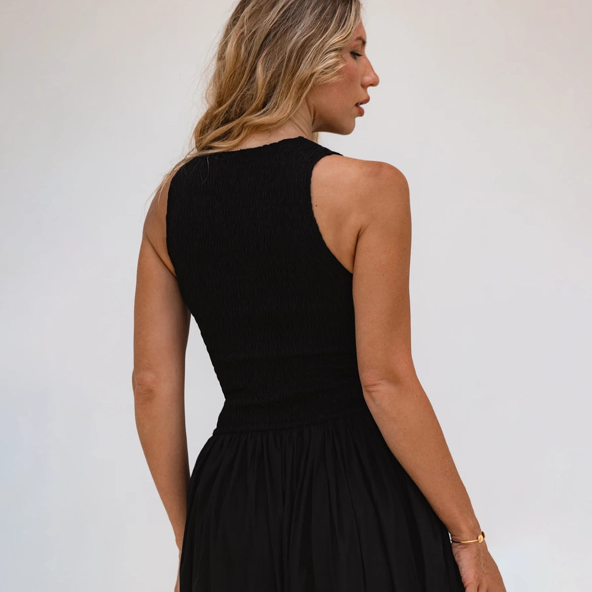 Lucciola Smocked Cotton Midi Dress In Black