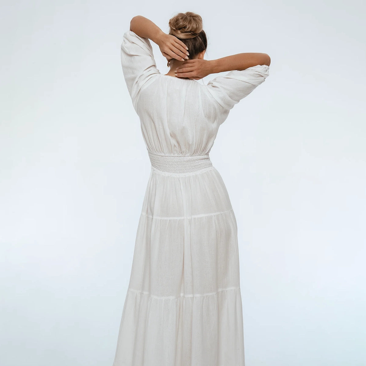 Lucienne Smoked Linen Maxi Dress In White