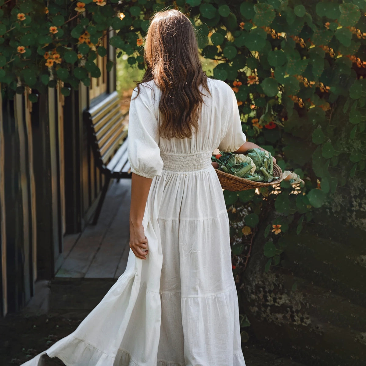 Lucienne Smoked Linen Maxi Dress In White