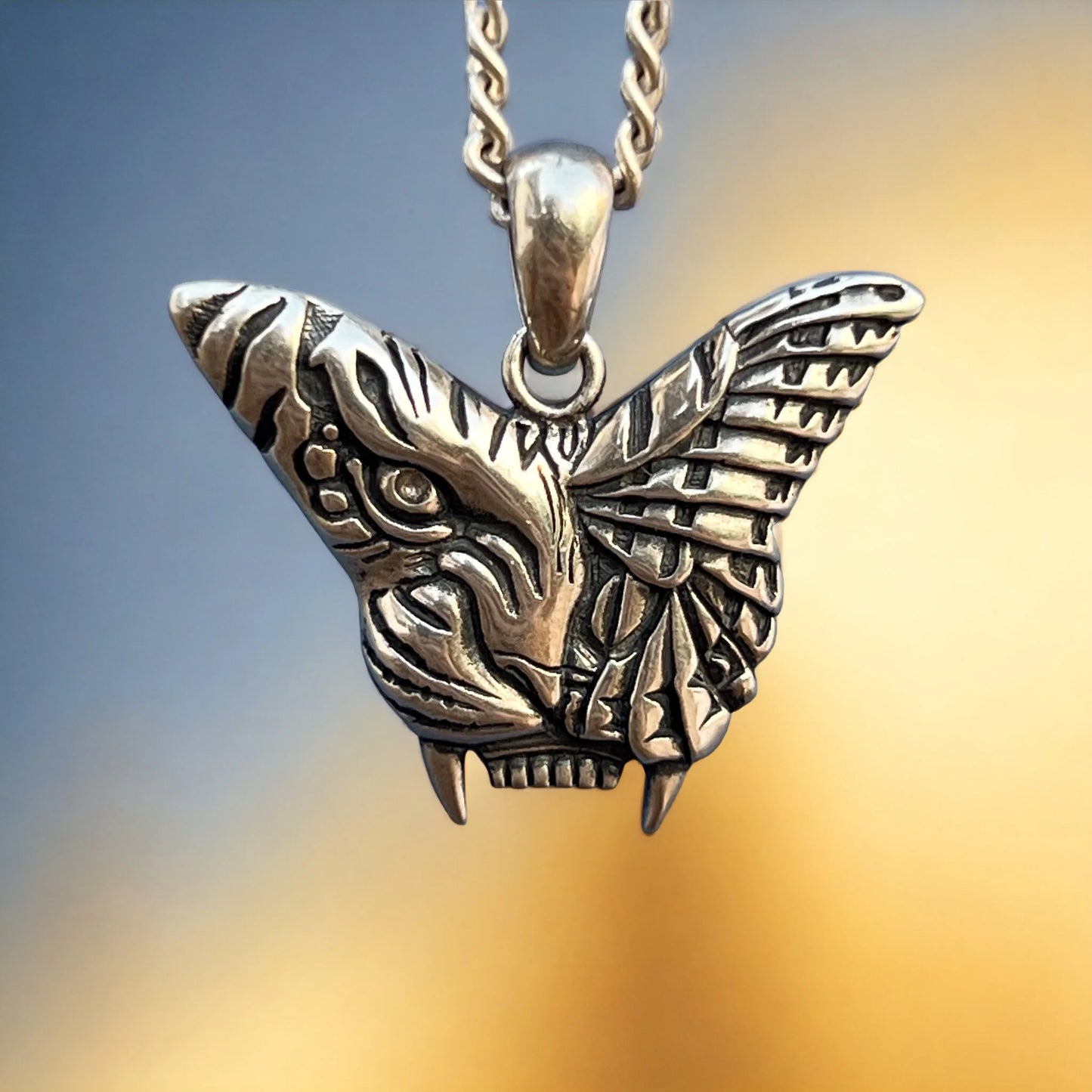 Tiger butterfly pendant in silver
