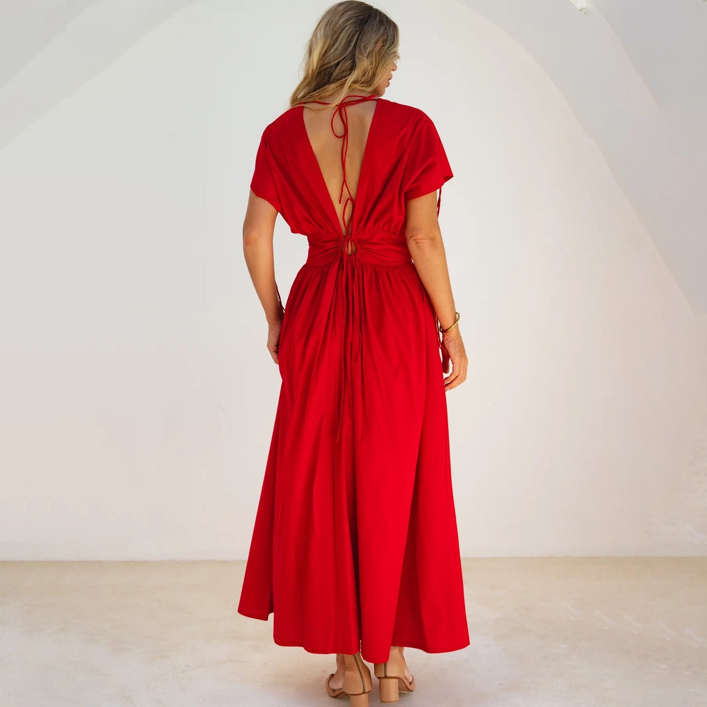 Rafina Goddes Cotton Maxi Dress In Red