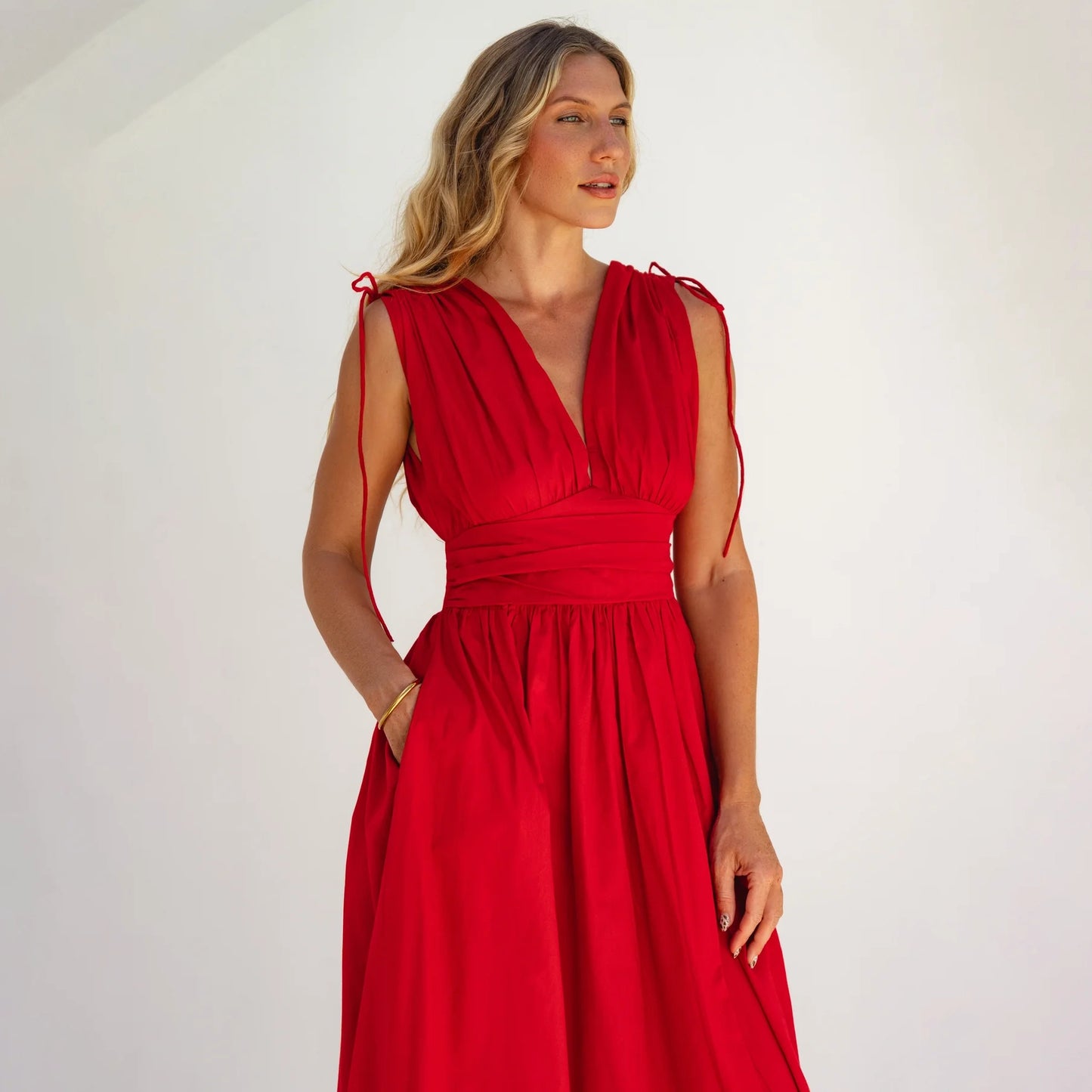Rafina Goddes Cotton Maxi Dress In Red