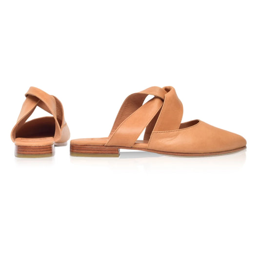 Taj Mahal Pointy Toe Mules In Tan