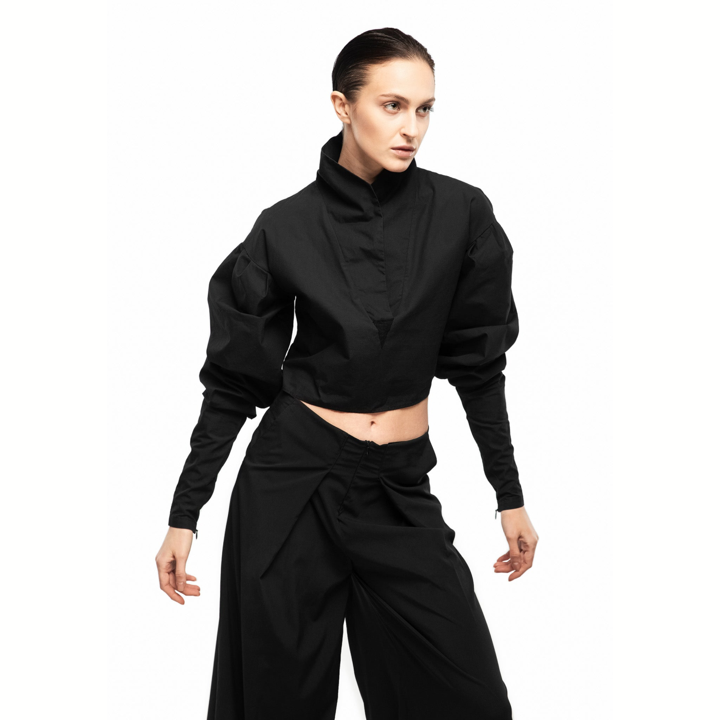 Cropped puff sleeve blouse