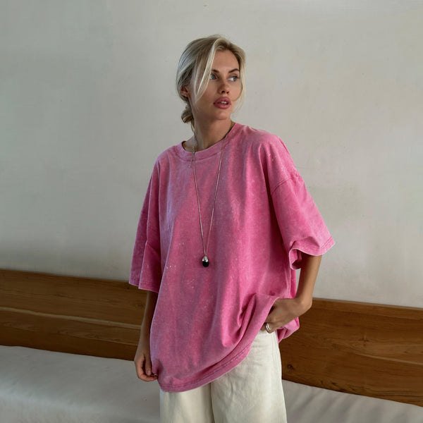 WASHED T-SHIRT "LOVE" IN PINK – Cantik