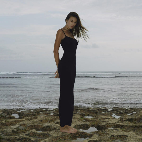 KIM RIBBED DRESS BLACK – Cantik