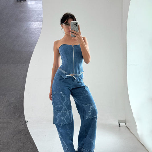 Long Slim Corset Denim Jeans
