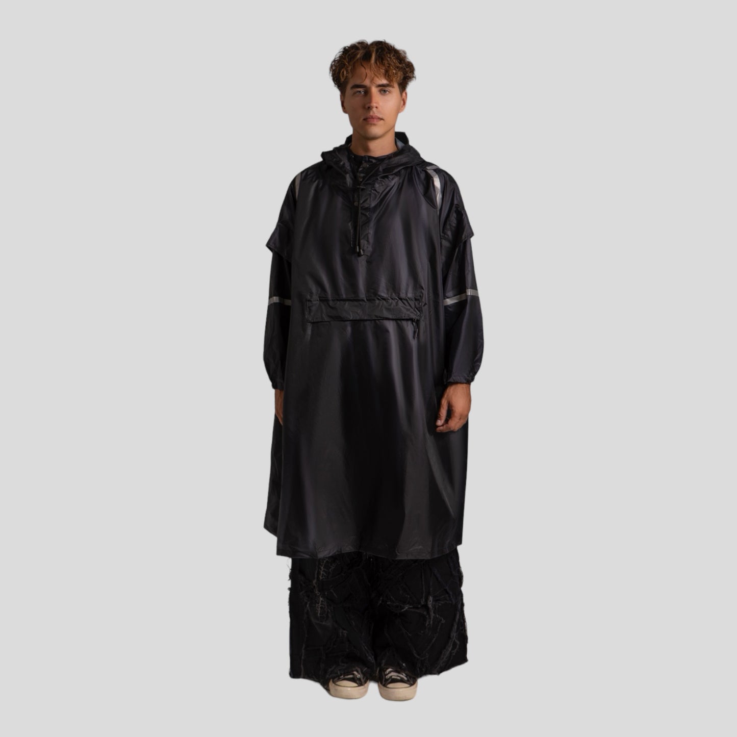 All-black raincoat