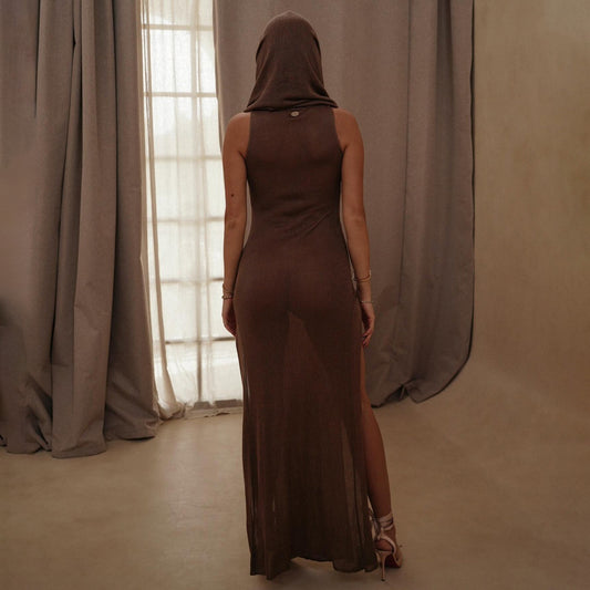 APHRODITE DRESS WITH HOOD IN BRONZE