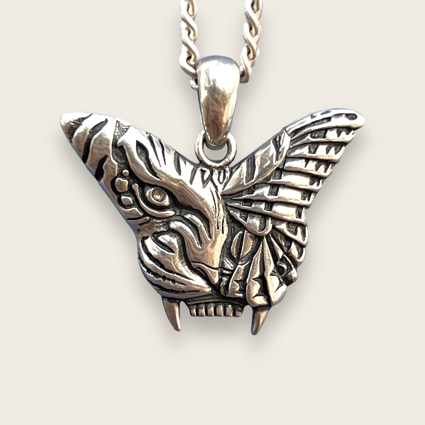 Tiger butterfly pendant in silver