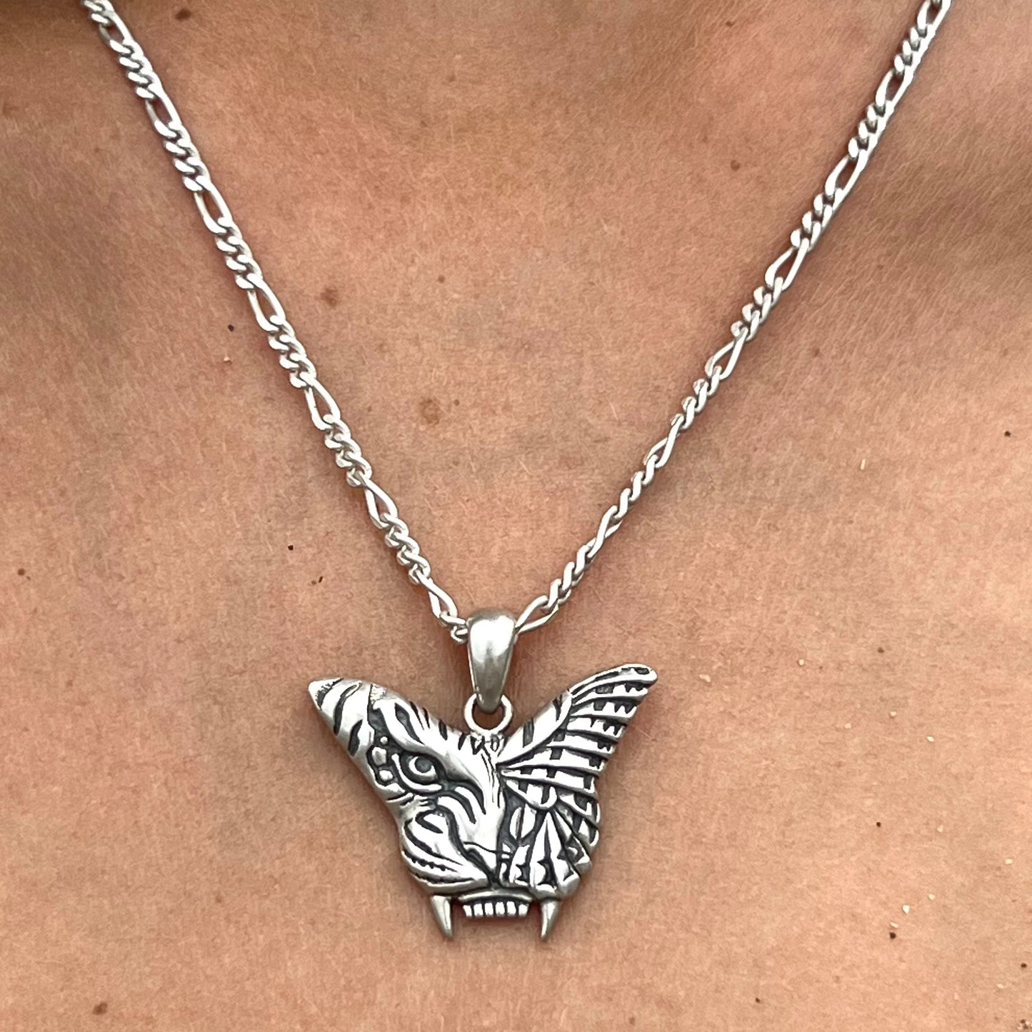 Tiger butterfly pendant in silver
