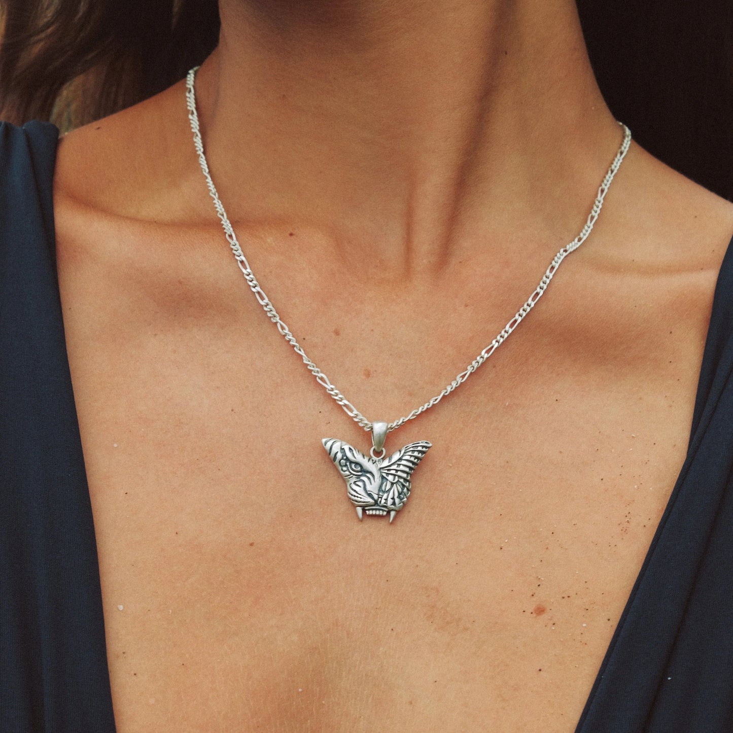 Tiger butterfly pendant in silver