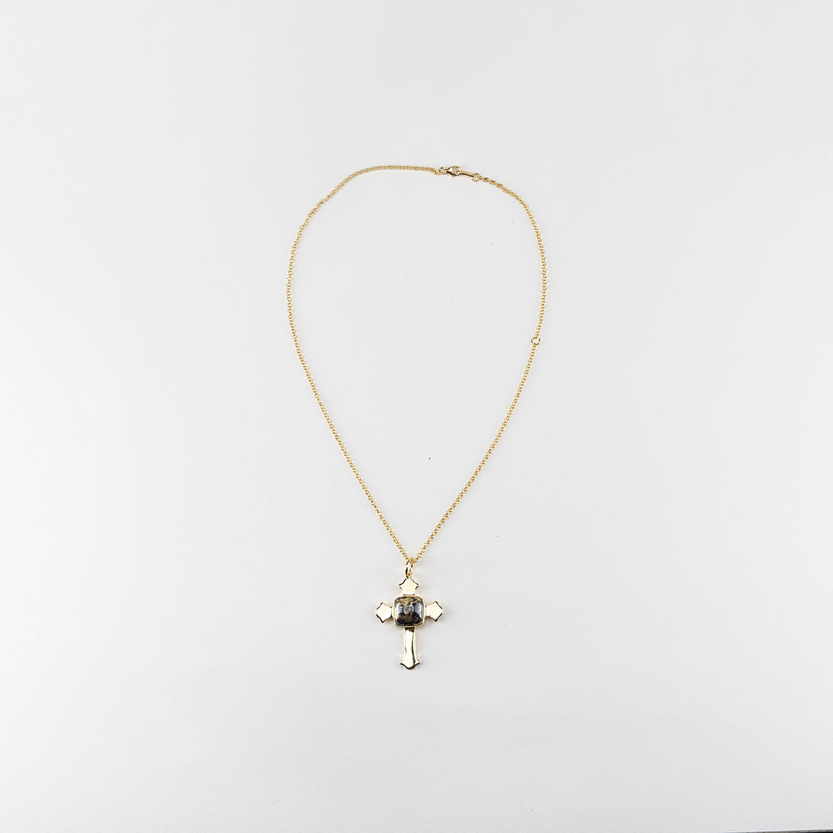 PYRITE CROSS NECKLACE IN GOLD