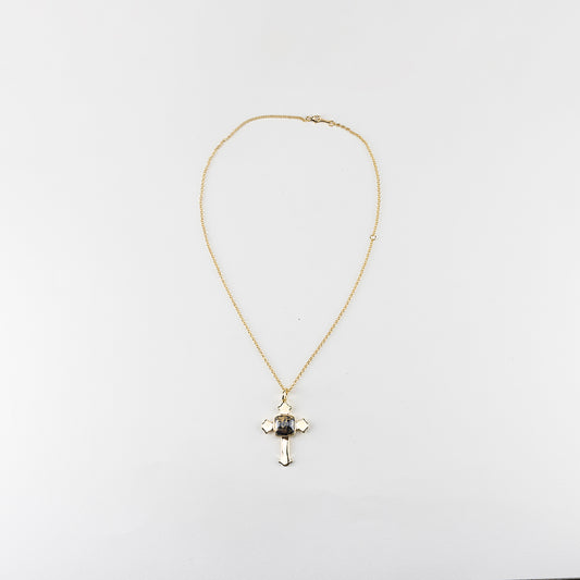 PYRITE CROSS NECKLACE IN GOLD