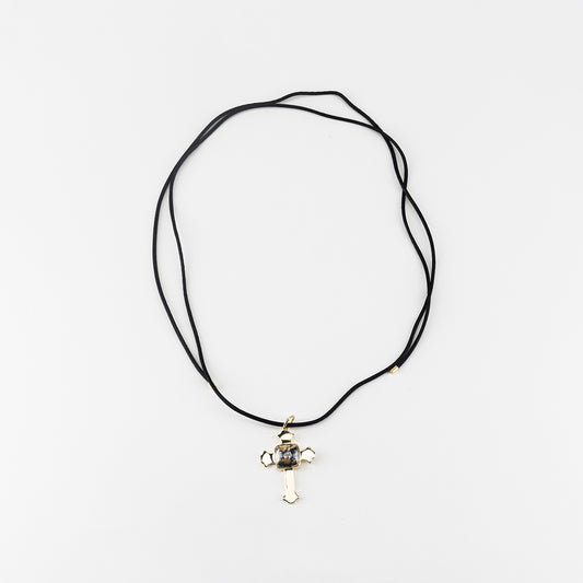 PYRITE CROSS NECKLACE IN GOLD