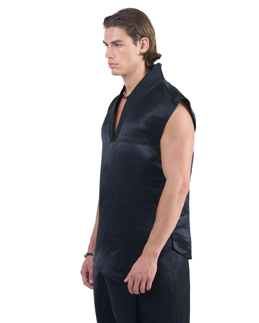 Sleeveless Deep V Top Black